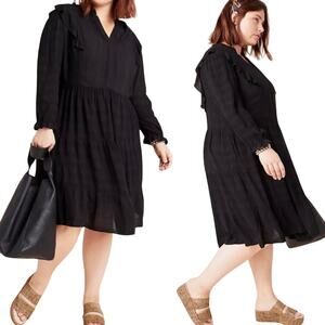 Anthropologie Amadi Rossi Ruffled Mini Dress Tunic Long Sleeves Black Womens XL
